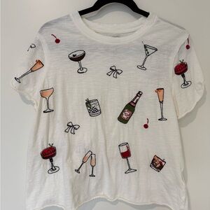 Maeve White Tee with Colorful Drink Embroidery